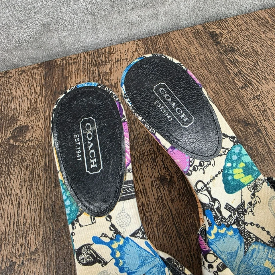 Sandalias Coach Karen Tacones 7 Y2K Coloridas Estampado Mariposa Corcho Lazo Deslizables en Mulas Foto 3 de 4