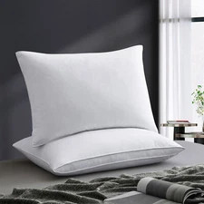 UNIKOME 2 Pack Medium Soft Goose Down & Feather Gusseted Bed Pillows