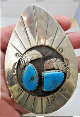 Navajo KINGMAN TURQUOISE Old Pawn 3.75'' Sterling Pendant;Necklace 23.5''L;Ring 12