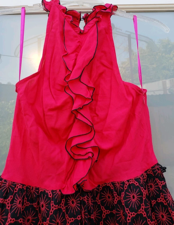 ANTHROPOLOGIE Ark & Co Women's Pink Black Ruffle Halter Floral Sheath Dress Sz S - Image 3 of 4