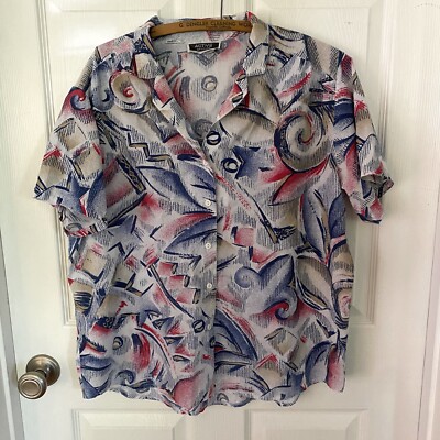 Active Attitude Vintage Women s SS Button Down Shirt Colorful Funky 80s