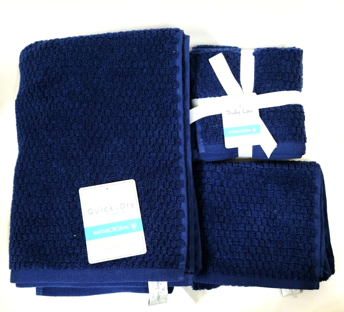 TRULY LOU NAVY BLUE QUICK DRY COTTON ANTIMICROBIAL BATH,HAND,4 WASHCLOTH  TOWEL