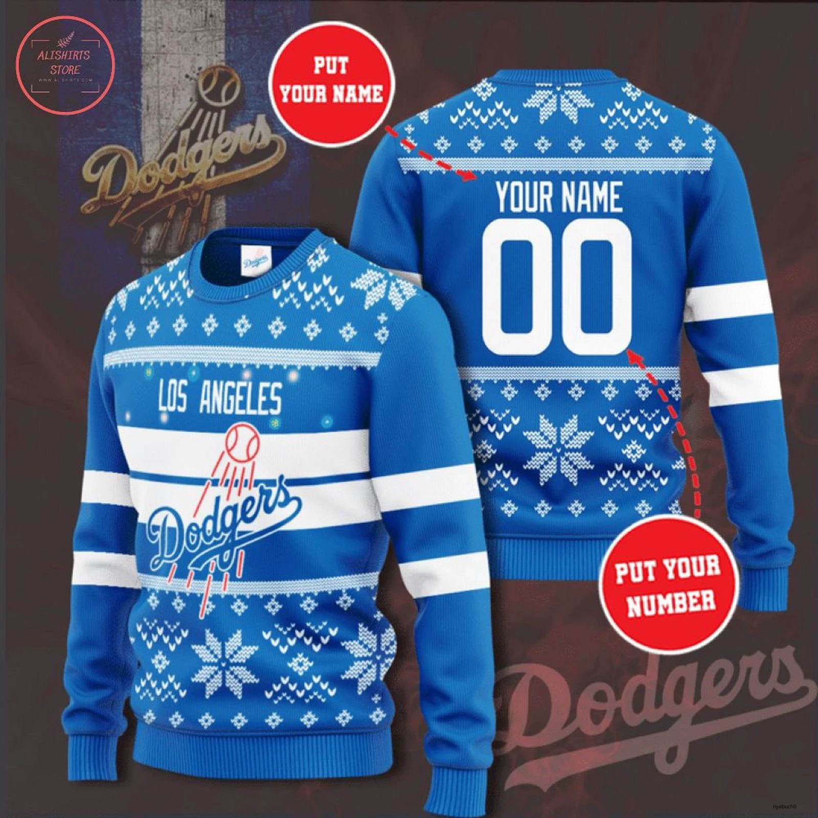 Personalized Dodgers Ugly Christmas Sweater, Lightweight Sweater Baseball Lover