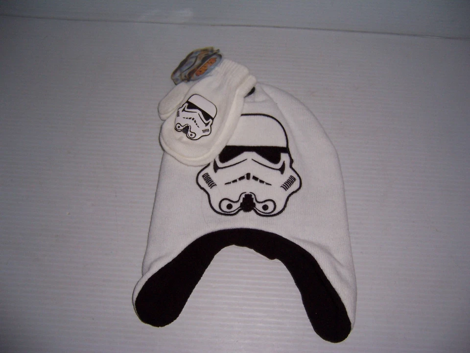 STAR WARS STORMTROOPER TODDLER BOY'S WHITE WINTER BEANIE HAT & MITTENS SET NWT - Image 2 of 3