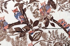India Craft Cotton Swing Dress Material 5 Yard Hand Block Print Voile Owl Fabric