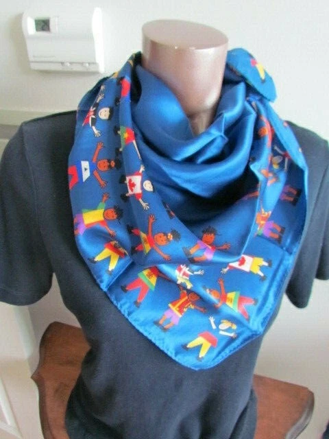 Silk Scarf New Nautical Abstract Retro Vintage Navy Blue Yellow