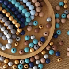 200Pcs Colored Wooden Beads Round Paint Wooden Beads Colorful Natural Wood Be...