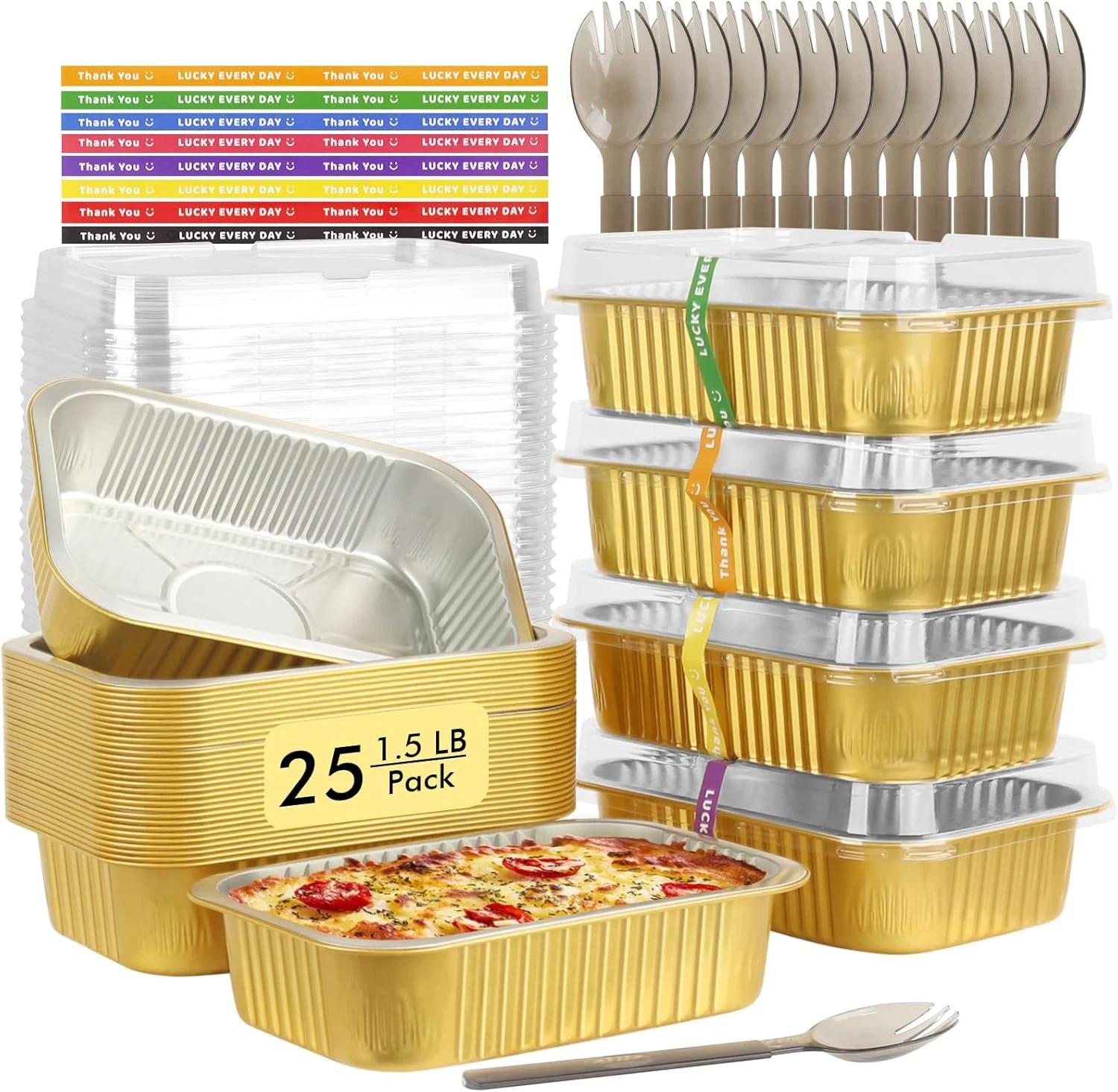 1.5lb Small Foil Pans with Lids 25 Pack, 7” x 5” Individual Baking Tins Leftover