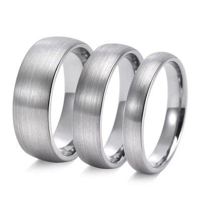 Wolfram Carbid Ring gebürstet, bombiert, 4/6/8 mm, Damen Herren Partnerring - Bild 1 von 4