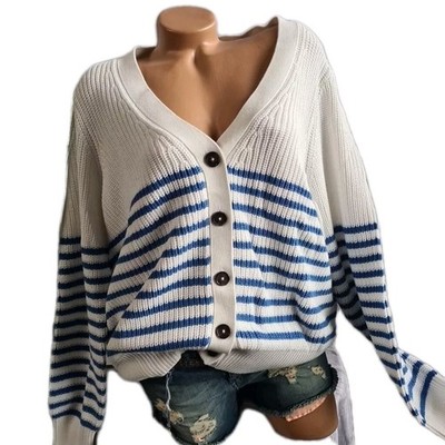 Delmao Strickjacke Pulli Jacke weiß blau gestreift 36 bis 46 Damen (8846) NEU