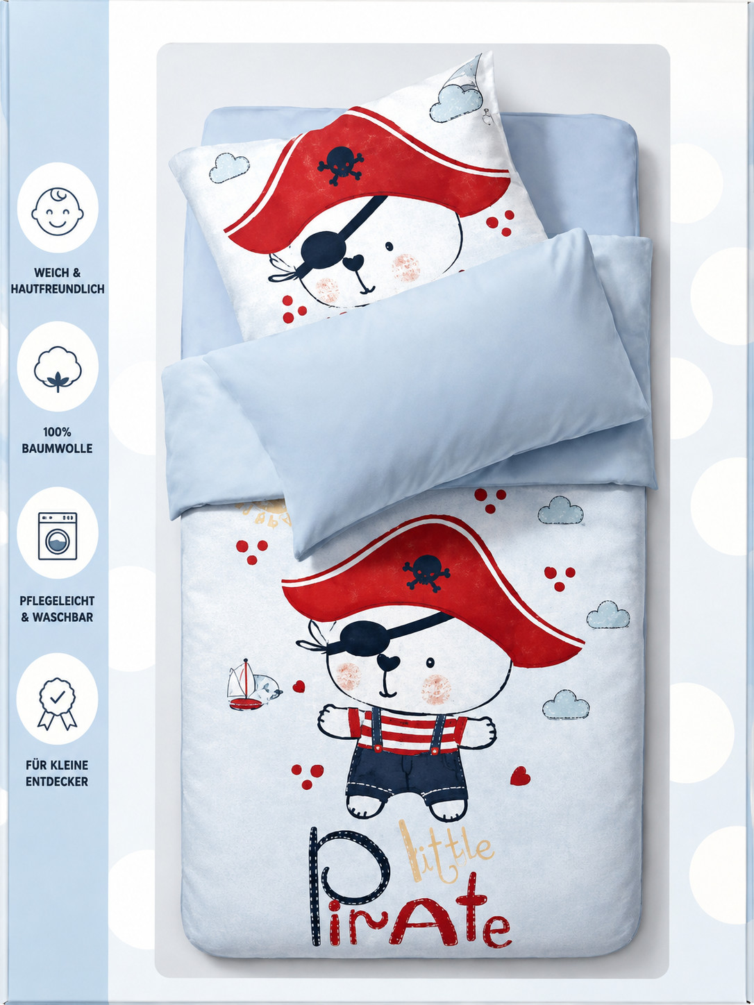 Set lenzuola bambino Pirata 4 pezzi colorato/azzurro