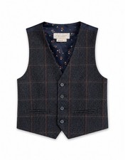 John Lewis Heirloom Boys Navy Check Waistcoat Age 7 Wedding Formal Smart