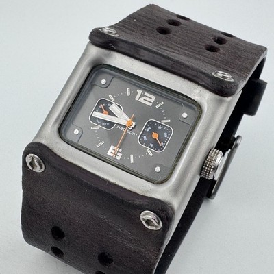 Nike Quartz Watch WC0064 Men 50m Silver Steel Rectangle Black Leather New Batter