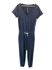 Vuori Womens All Day Jumpsuit Short Sleeves Heathered Gray Drawstring V Neck S