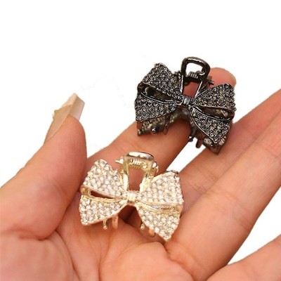 2Pcs Mini Claw Clips Crystal Rhinestone Bow Hair Clips Small No-Slip Grip Jaw...