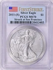 2011- S American Silver Eagle $1 PCGS MS-70 First Strike Series