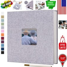 40 Blank Pages Large Linen Scrapbook Album - Stylish Photo Keeper Metallic Pen
