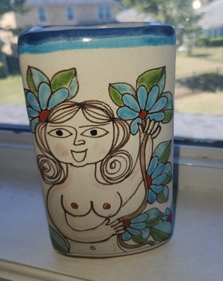 Vintage De Simone Ischia Italy Female Figure Vase Utensil Holder MCM Italian