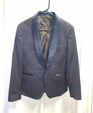 ASOS Dark Navy Tuxedo Jacket Blazer One Button Satin Shawl Lapel Size 40 Short