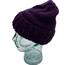 Dark Purple / Deep Plum Hand Knit Chunky Knit Cuffed Beanie / Hat, OS