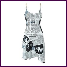 Yenkye New Women Newspaper Letter Print Irregular Hem Sling Dresses Fashion