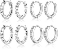 Ohrringe Set 8/4 Paar Silber 925 Hypoallergen Klein Creolen FüR Damen Piercings