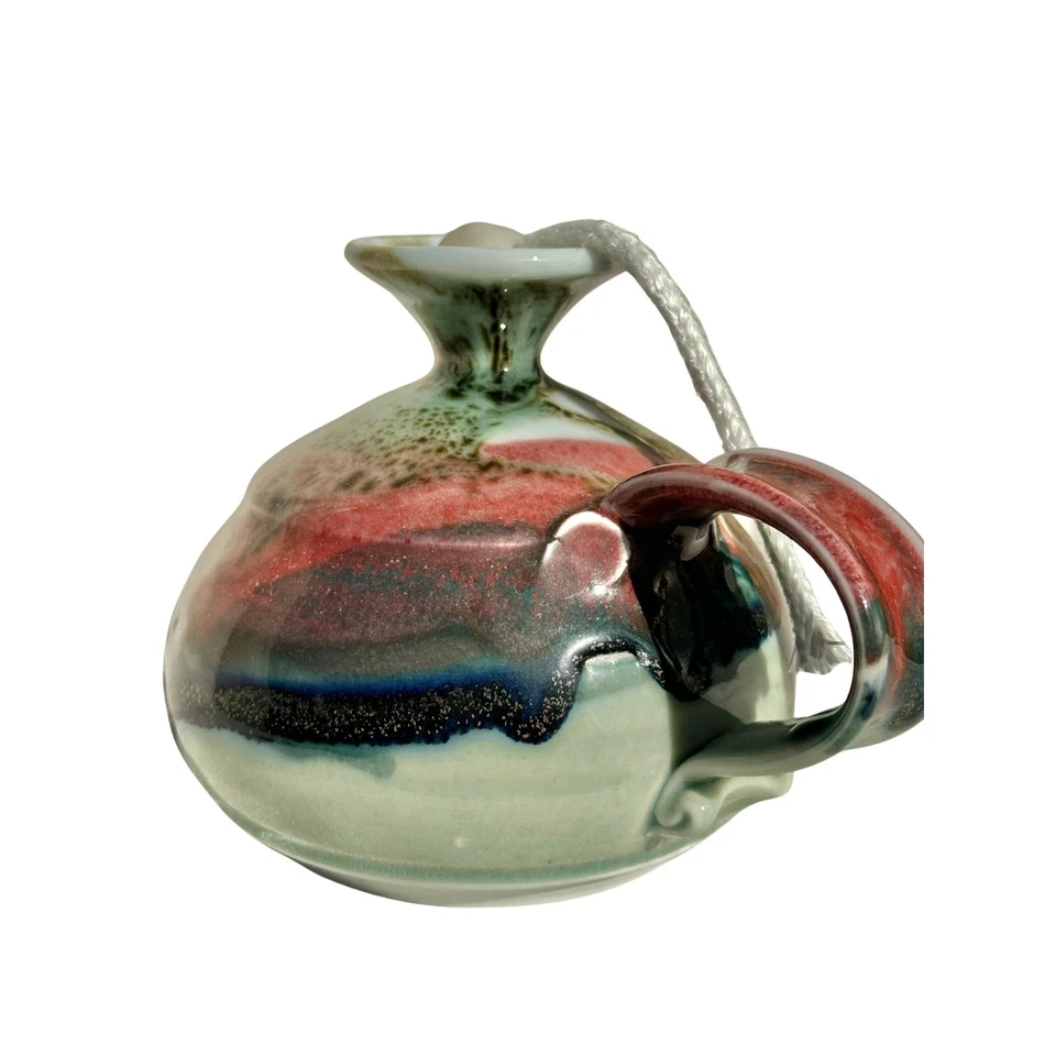 Керамическая бусина ручной работы масляная лампа радужная форель глазурь отделка подписана художником 1991 - Изображение 4 из 4