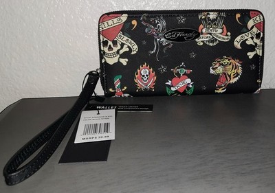 Ed Hardy Tattoo Icons Skull Tiger Wristlet Wallet Credit Card ID