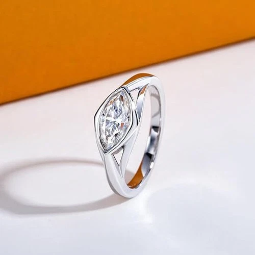 East West Marquise Moissanite Ring 925 Sterling Silver Size 7 Modern Solitaire