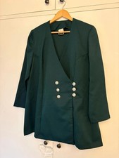 Vintage 1980s Dark Teal Green Double Breasted Lightweight Blazer