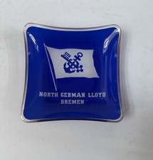 North German Lloyd Bremen Maritime Ship Navy Blue Anchor Glass Trinket Dish