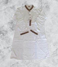 Traditional Men's Stylish White Kurta - Embroidery Buttons Sz 38 Ships Free