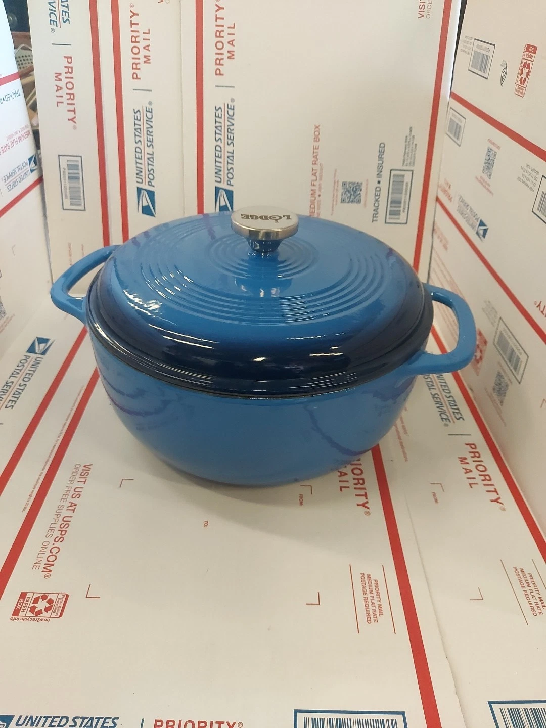 Lodge Blue Cast Iron Large Enameled Dutch Oven With Lid