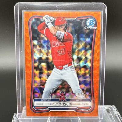 Topps 2025 Bowman Chrome Mike Trout #27 Orange Geometric Refractor /25 Angels