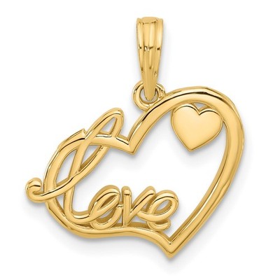 14k Gelbgold poliert ausgefallene Liebe Schrift und Herzen Charm