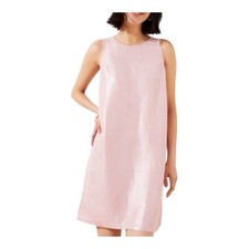 LOFT Linen Blend Shift Dress Size 6 Shimmer Back Cutout Lagenlook Sleeveless