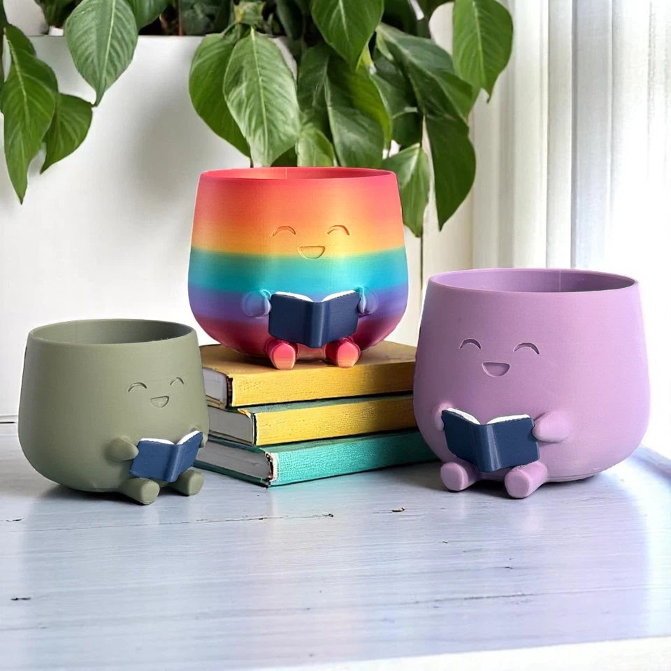 Cute Bookworm Planter Succulent Pot Small Desk Decor Office Gift for Book Lover - Image 2 of 4