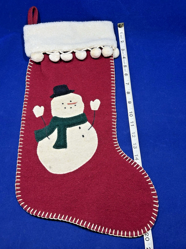 Christmas Stockings Snowman and Tree Felt Applique Holiday Decor 18 inches Vtg - Picture 13 of 16