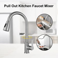 Kitchen Sink Faucet Brushed Single Handle Swivel Pull-Down Spray Mixer