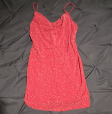 SHEIN Red Glitter Knit Slip Dress V-Neck Strappy Sleeveless Short M