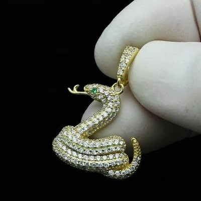 Flash Sale! Snake Shape Pendant 14K Yellow Gold Natural Diamond Unisex Necklace