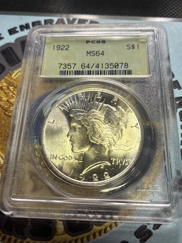 1922 P PCGS OGH 2.1 MS 64 Peace Silver Dollar Superior Luster Eye Appeal + PQ