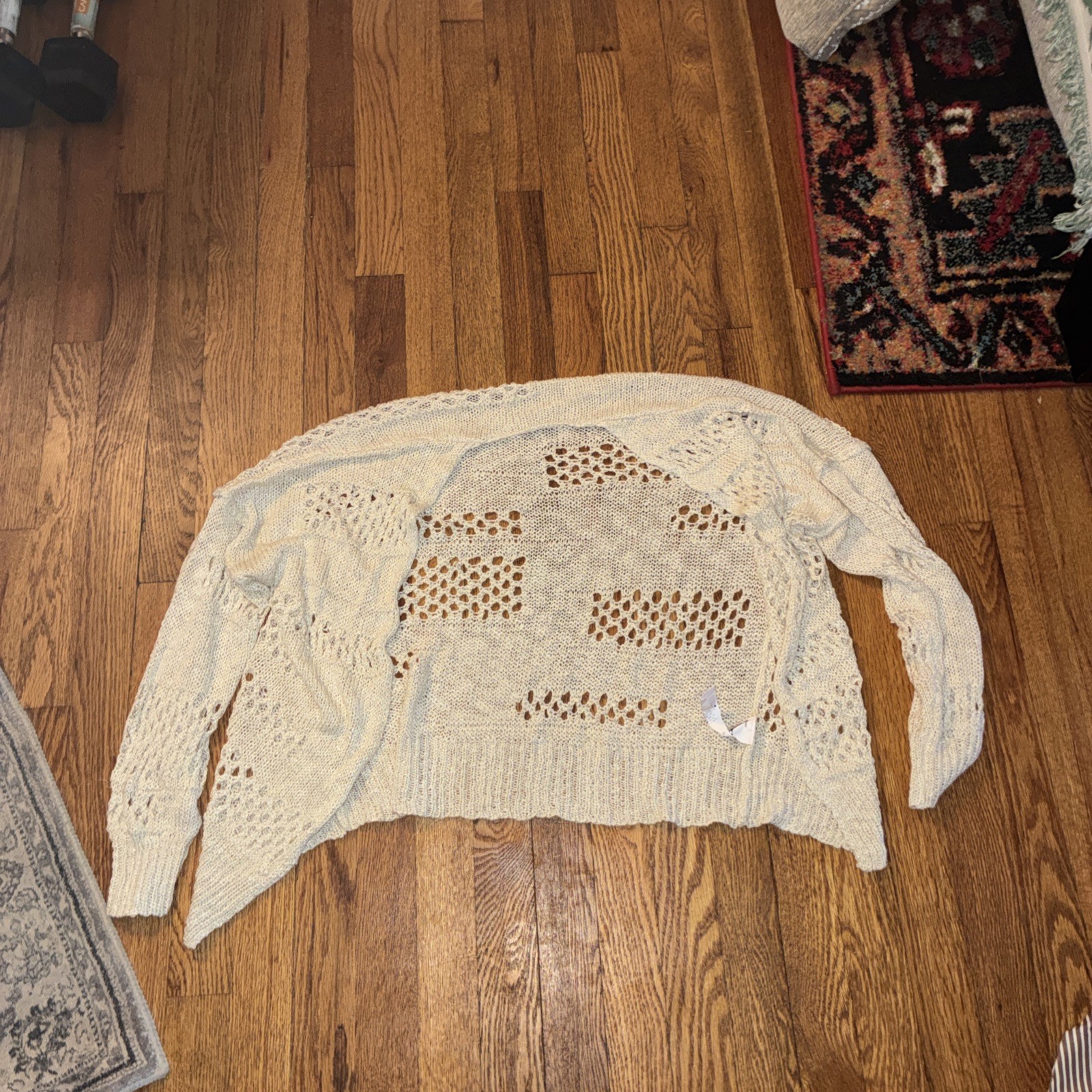 Cardigan Small Crochet Long Sleeve Cream Natural White Womens-image