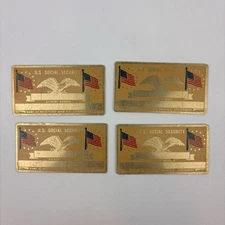 4 Vintage Perma Plate Blank Metal Social Security Card Name & SSN Brass Flags