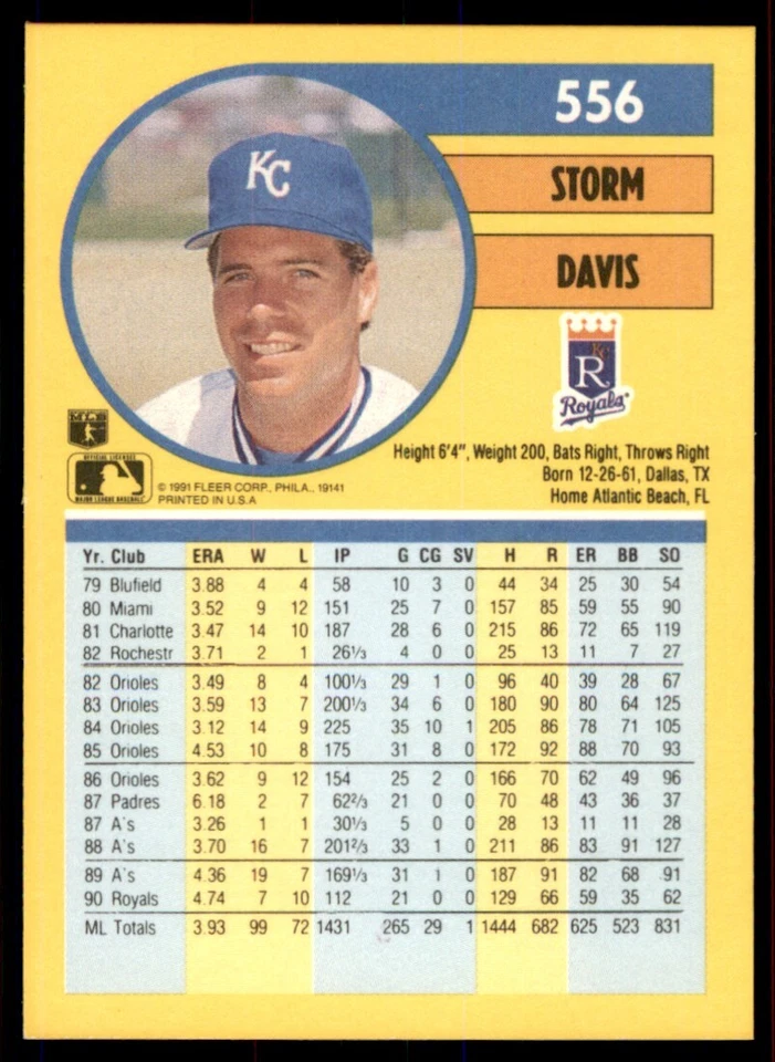 1991 Fleer Storm Davis #556 - Image 2 of 2