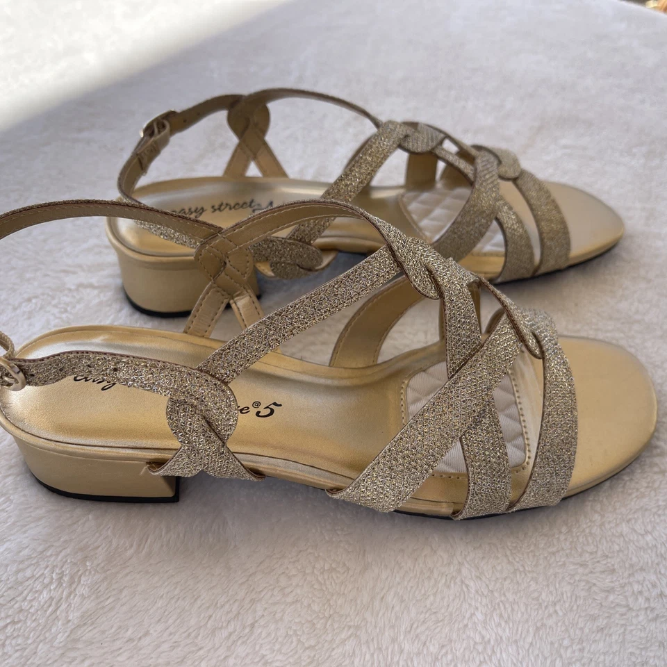 Sapatos de dança femininos tamanho 8 W Easy Street Alive 5 ouro lisonjeiro com pedra - Imagem 2 de 4