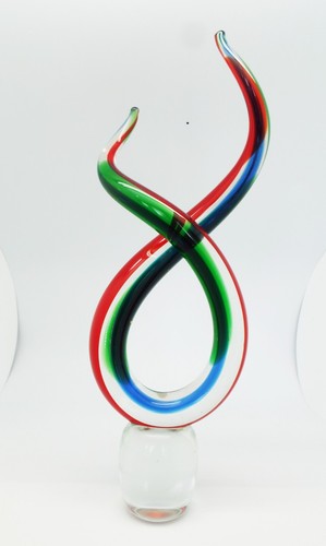 VTG MURANO STYLE GLASS HAND BLOWN ART GLASS RED GREEN BLUE SWIRL TAURUS 16.5 in
