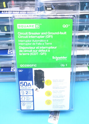 (1) New Circuit Breaker Square D QO250GFI QO250GFIC 50 Amp 2 Pole 120/240V GFCI