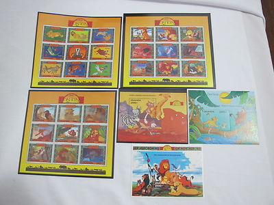 MINT Disney's Lion King Simba/Timon/Pumbaa Uganda Stamps Set *FRE SHIP*
