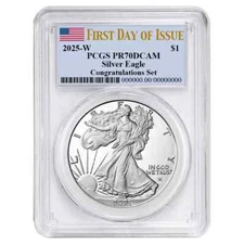 2025 W Silver Eagle $1 Congratulations PCGS PR70DCAM First Day Of Issue #255